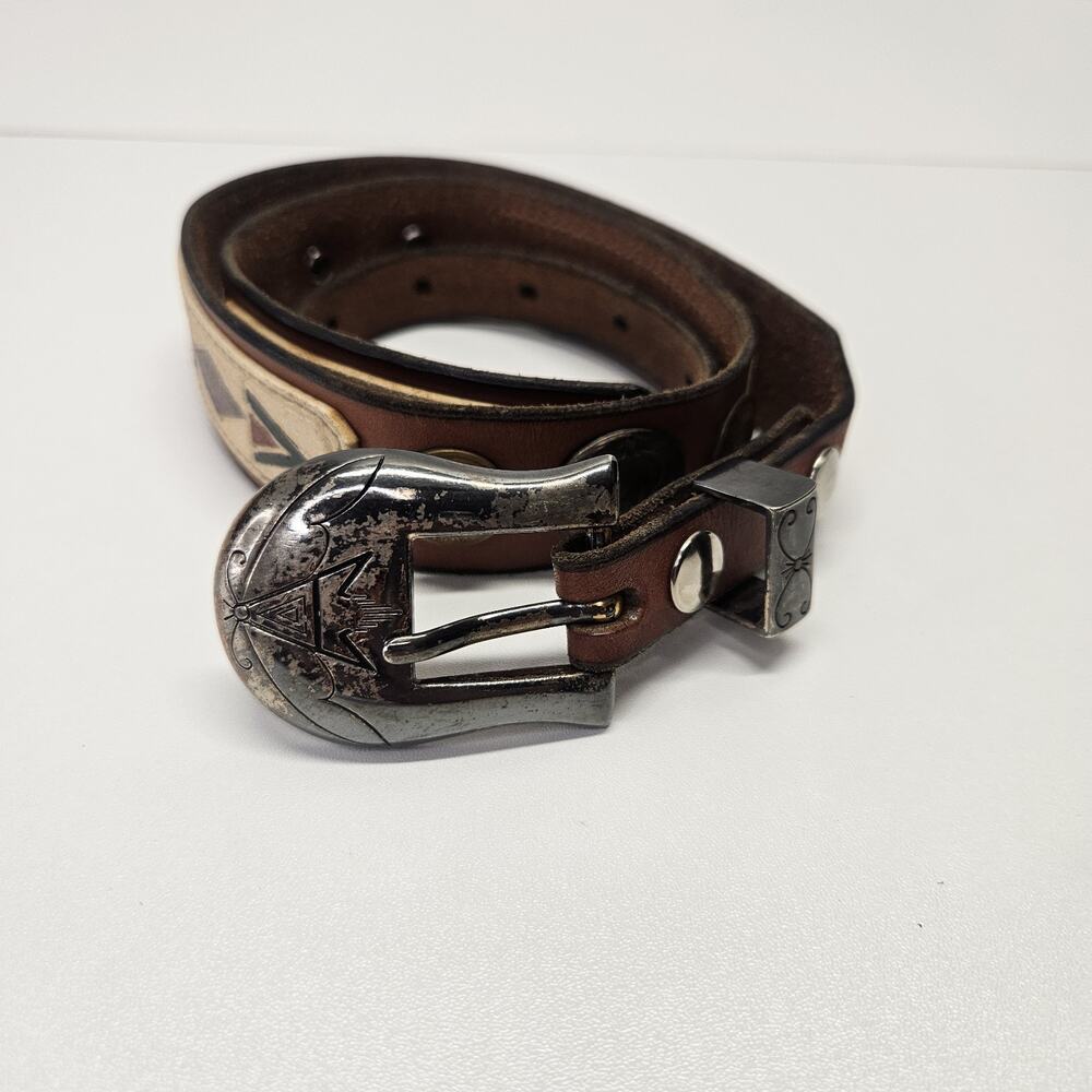 Vintage Handmade Leather Western Belt Size 34 Coins Boho Western Cowboy Unisex